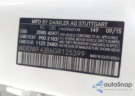 2016 Mercedes-Benz C 300 from USA, damaged, VIN WDDWF4JB6GR125399